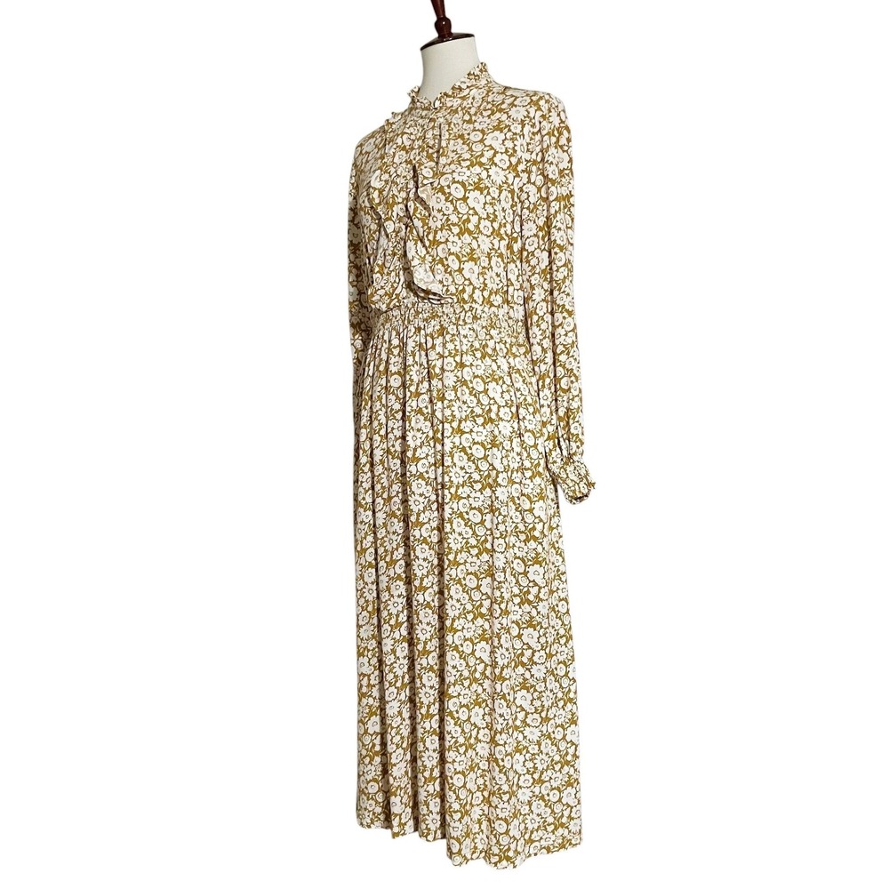 Boden Mustard Yellow Floral Ruffle High Neck Midi Dress Womens US 14 - Picture 6 of 12